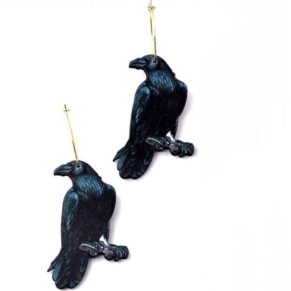 “Raven on a Branch” Nevermore Edgar Allan Poe Perched Crow Blackbird Goth Dangle - Picture 2 of 8